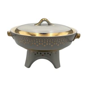 VTG Flare Ware Casserole Dish Lid and Trivet Hall China 1950s Starburst Design